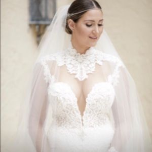 Berta 15-01 Plunging V-neck Lace Dress